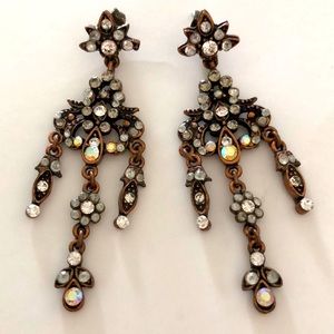 Earrings chandelier hang moving white crystal copper butterfly backing vintage